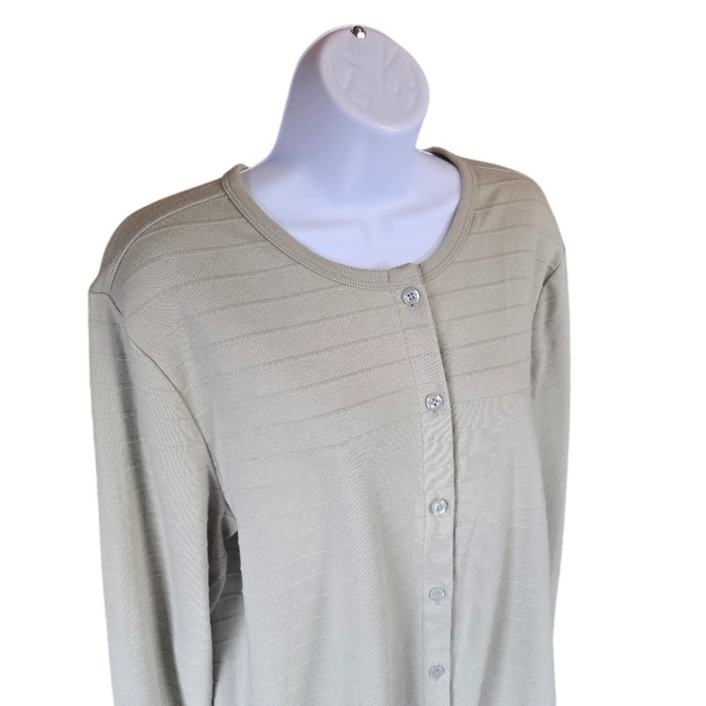 Silvana Button‎ Front Cardigan Women XL Taupe Textured Stripe Coastal Earth Norm